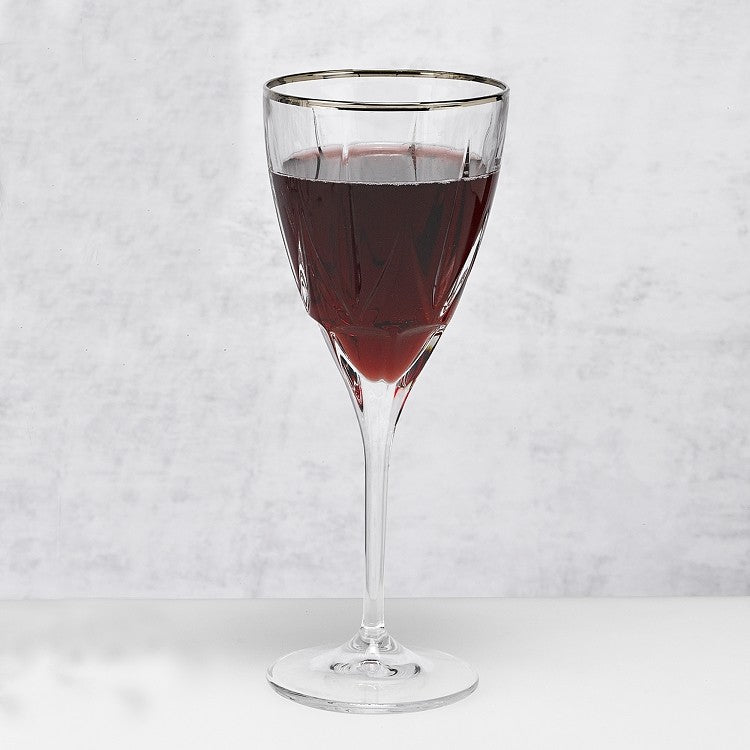 Chic Set of 6 Red Wine Goblets with Platinum Trim By Lorren Home Trends