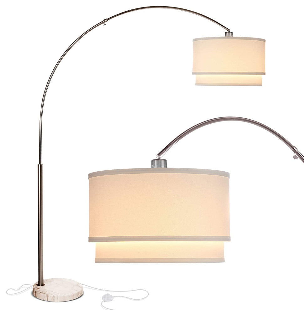 Brightech Mason - Arc Floor Lamp with Unique Hanging Drum Shade, Nickel