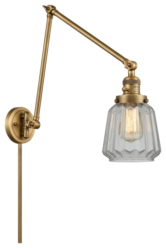 Chatham Swing Arm With Switch, Brushed Brass, Clear, Clear