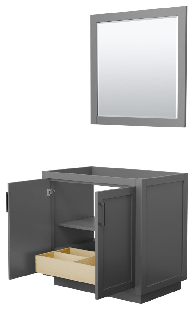 36" Single Bathroom Vanity, Dark Gray, No Countertop, Black Trim, 34" Mirror