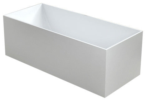 66" Polystone Rectangular Free-Standing Bathtub, Matte White, No Faucet