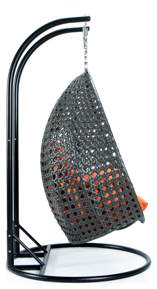 LeisureMod Wicker Hanging 2 person Egg Swing Chair, Orange