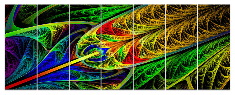 Stained Glass with Glowing Designs, Abstract Wall Art Canvas, 83"x32", 7 Panels