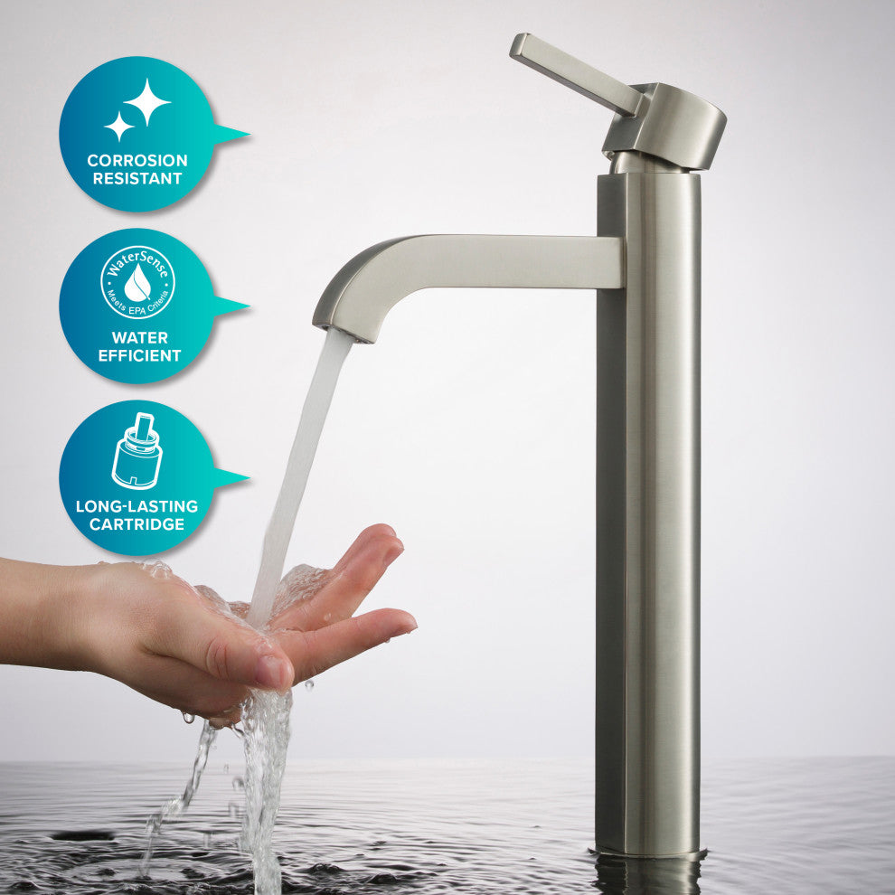 Elavo Rectangle Ceramic Vessel Sink, Bathroom Ramus Faucet, Drain, Nickel