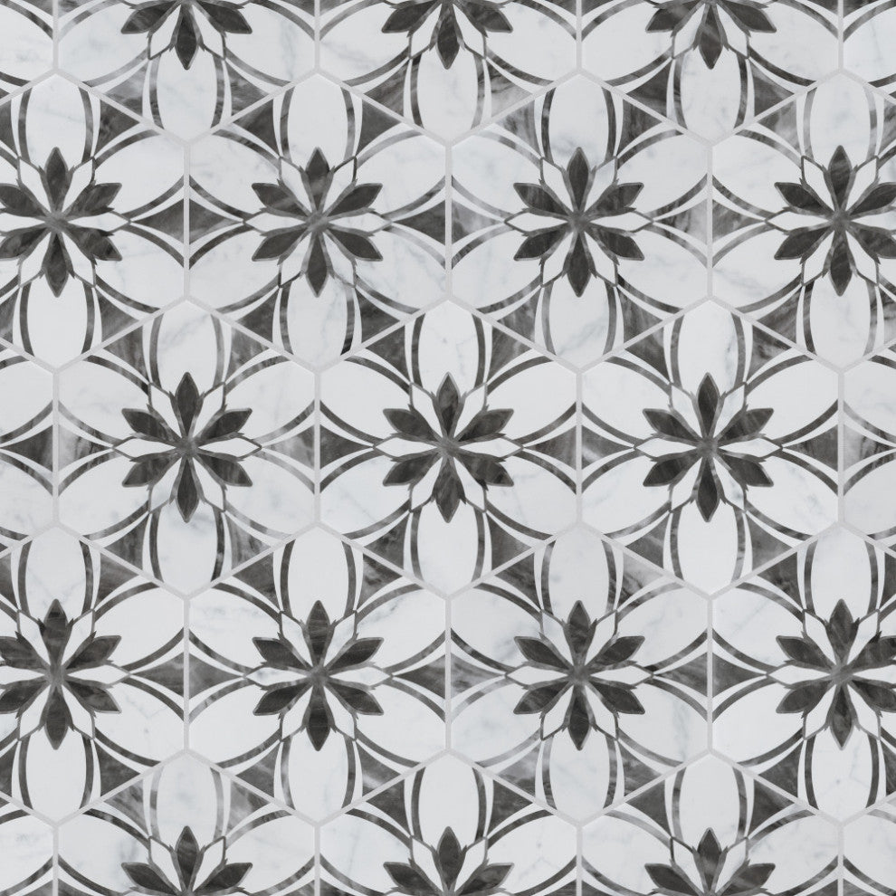 Classico Bardiglio Hexagon Dahlia Dark Porcelain Floor and Wall Tile