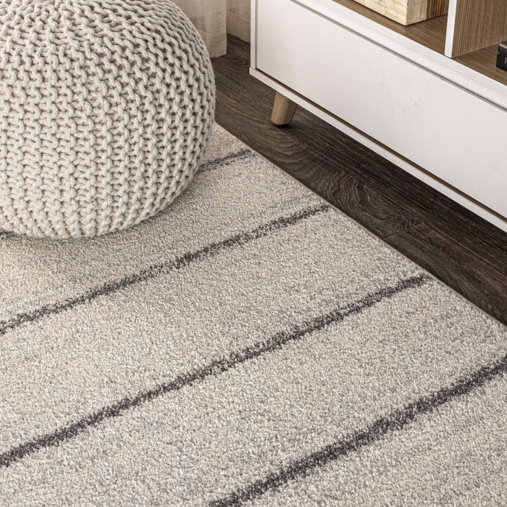 Williamsburg Minimalist Stripe Rug, Cream/Gray, 2 X 8