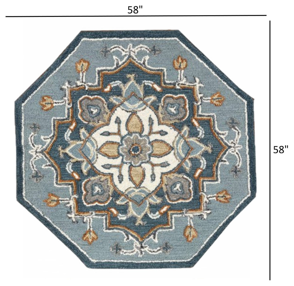 5" Round Blue Traditional Medallion Area Rug