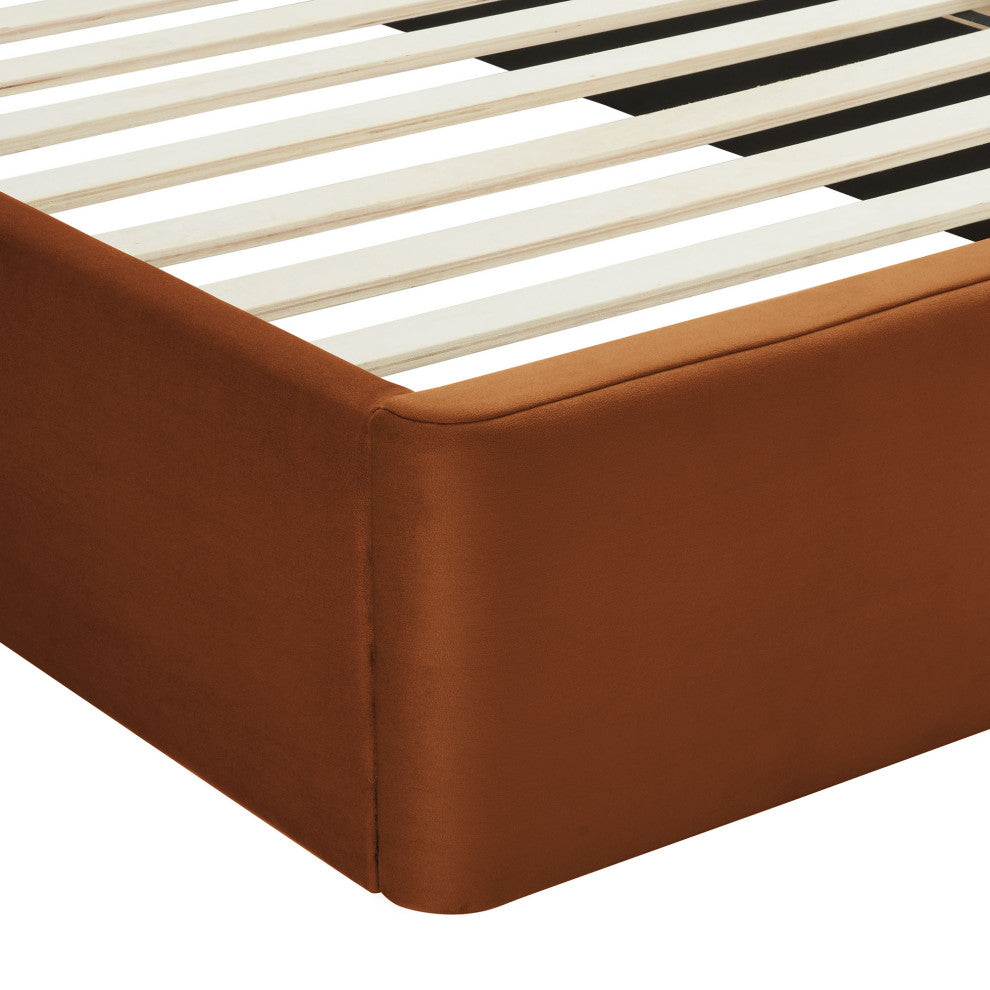 Solana Arched Performance Velvet Twin Platform Bed, Rust