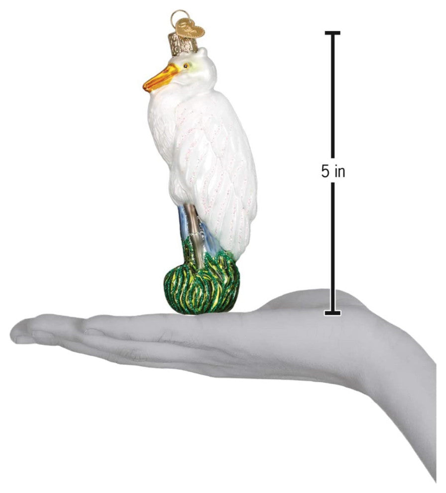 Old World Christmas Bird Watcher Collection Glass Blown Ornaments Great Egret