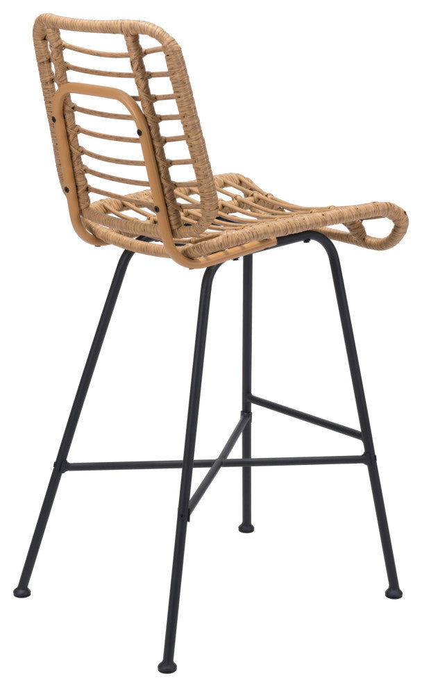 Bar Stool Chair Barstool, Set of 2, Steel Metal, Natural, Black, Outdoor Patio