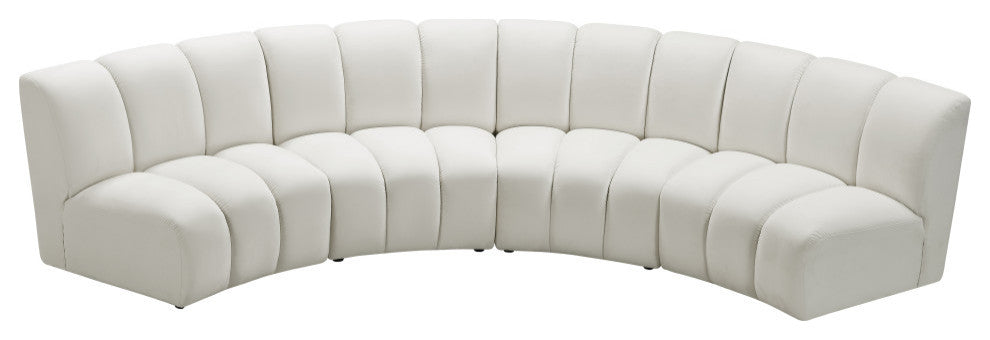 Infinity Channel Tufted Velvet Modular Chair, Cream, 4 Piece