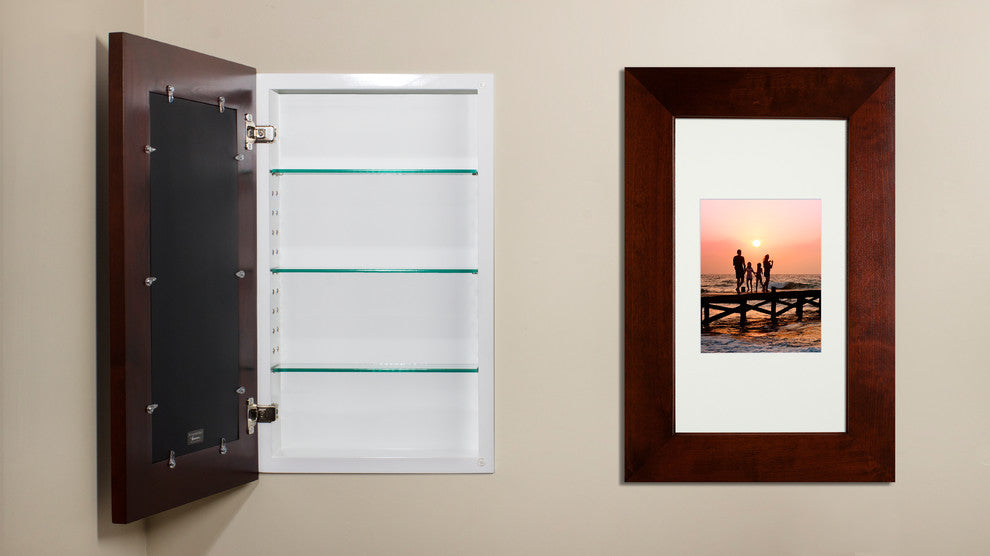 Concealed Picture Frame Medicine Cabinet, Espresso, 14"x24"