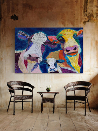 "Trois Vache" Painting Print on Wrapped Canvas, 36x24
