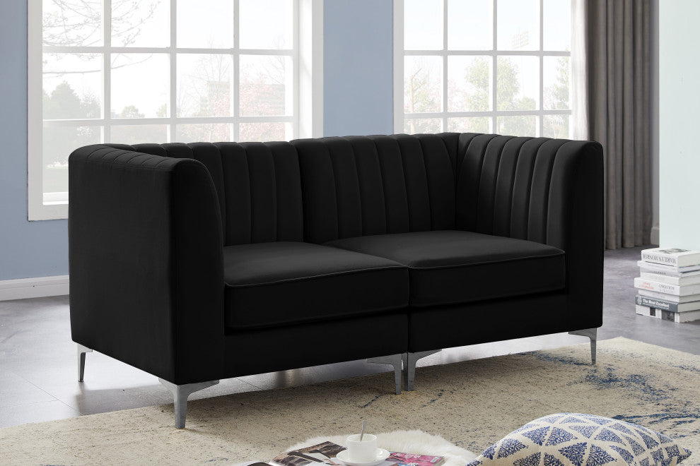 Alina Velvet Upholstered 2-Piece Modular Sofa, Black