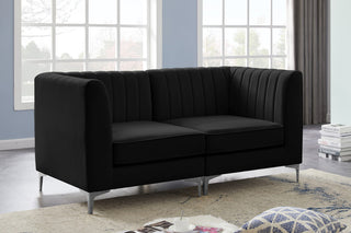 Alina Velvet Upholstered 2-Piece Modular Sofa, Black