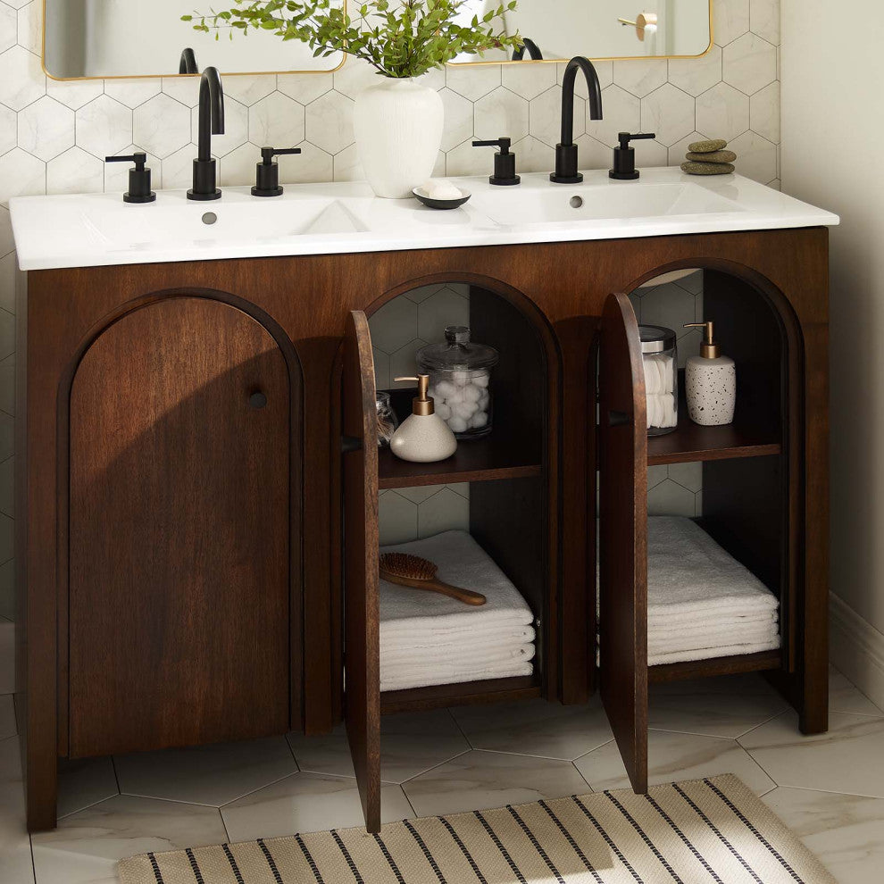 Appia 48" Double Sink Bathroom Vanity - Walnut White