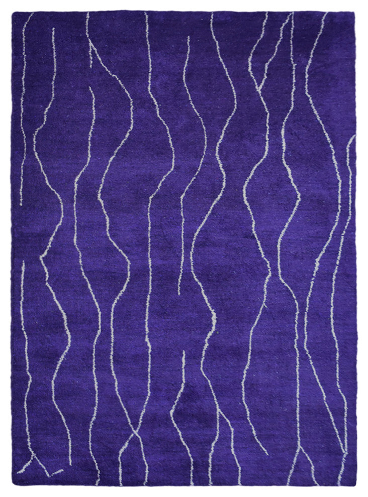 HAND KNOTTED LOOM SILK ECO-FRIENDLY RUG-9'x12',Rectangle,Purple White,Contempora