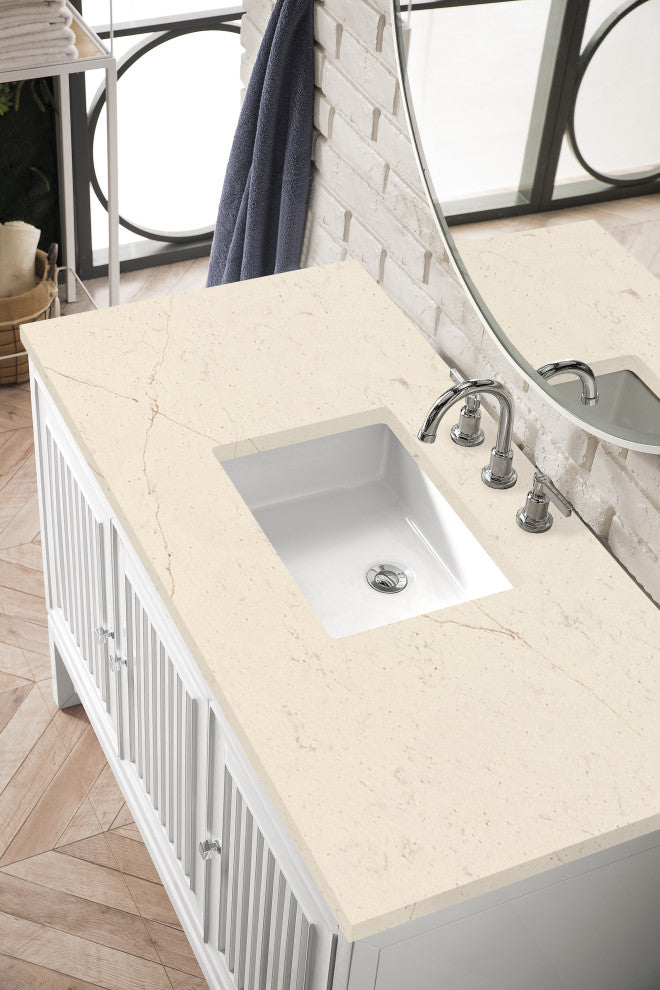 Athens 48" Single Vanity, Glossy White, Eternal Marfil Top
