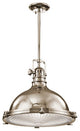 Transitional Hatteras Bay Pendant, Polished Nickel With Fresnel Lens Glass