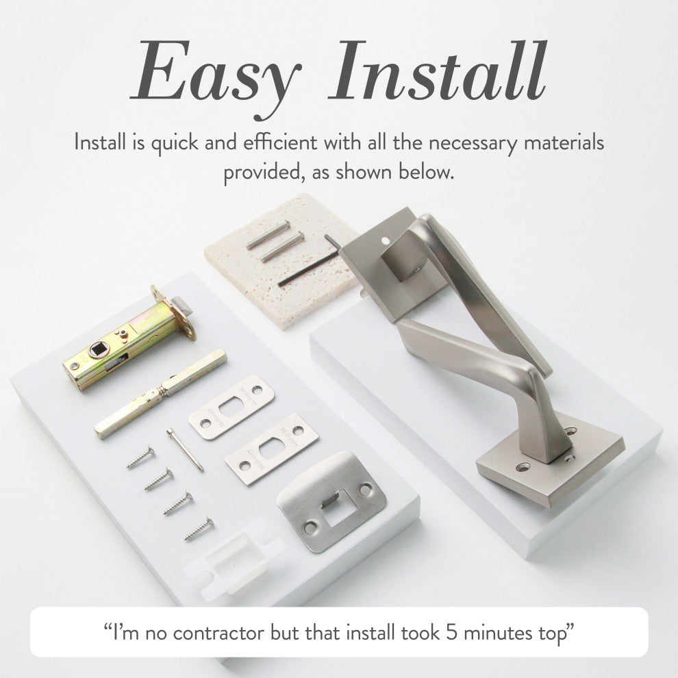 Modern Heavy Duty Designer Interior Door Lever - Canal Collection, Satin Nickel, Passage Left Hand