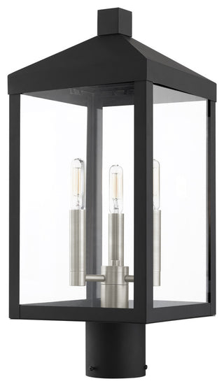 Nyack 3 Light Black/Brushed Nickel Cluster Medium Outdoor Post Top Lantern