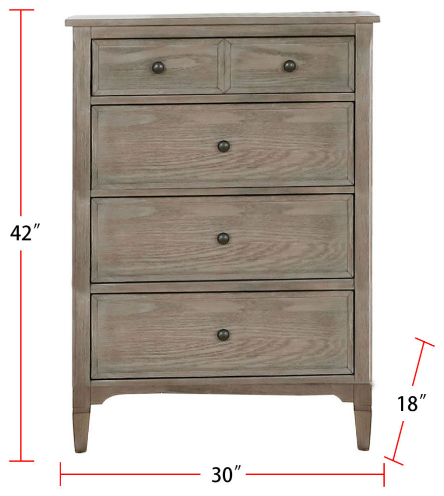 4 Drawers Wooden Chest with Round Pull Knobs Design, Wire-Brushed Warm Gray
