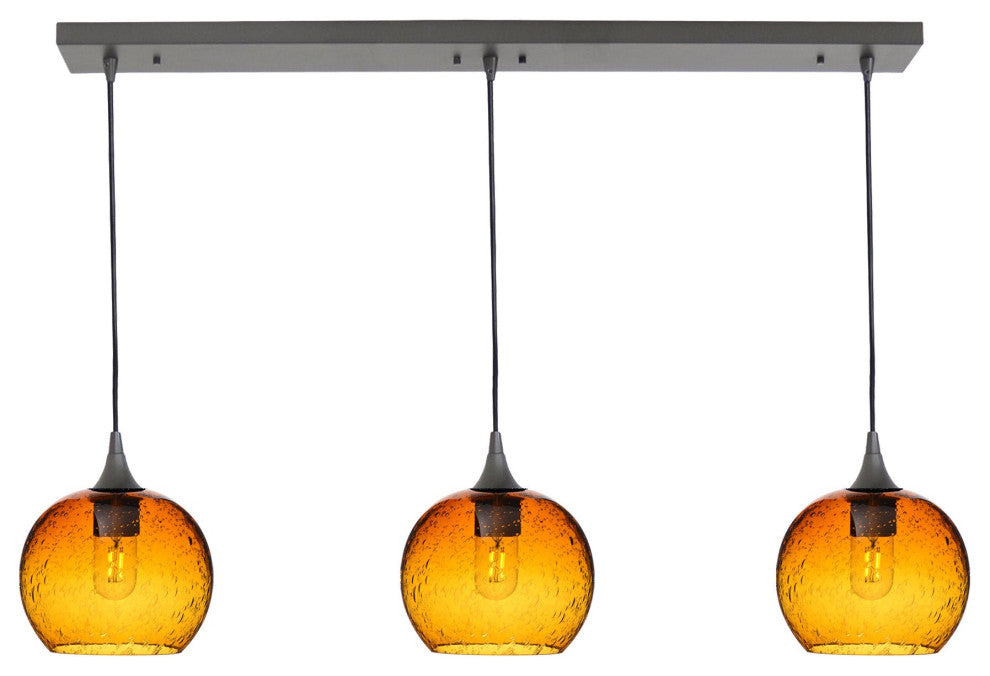 3 Pendant Linear Chandelier, Golden Amber, Antique Bronze, 4 Watt
