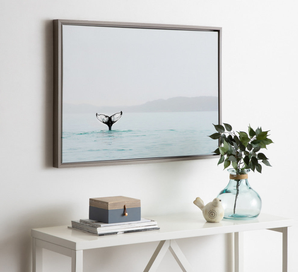Sylvie Whale Tail In The Mist Framed Canvas By Amy Peterson, Gray 23x33