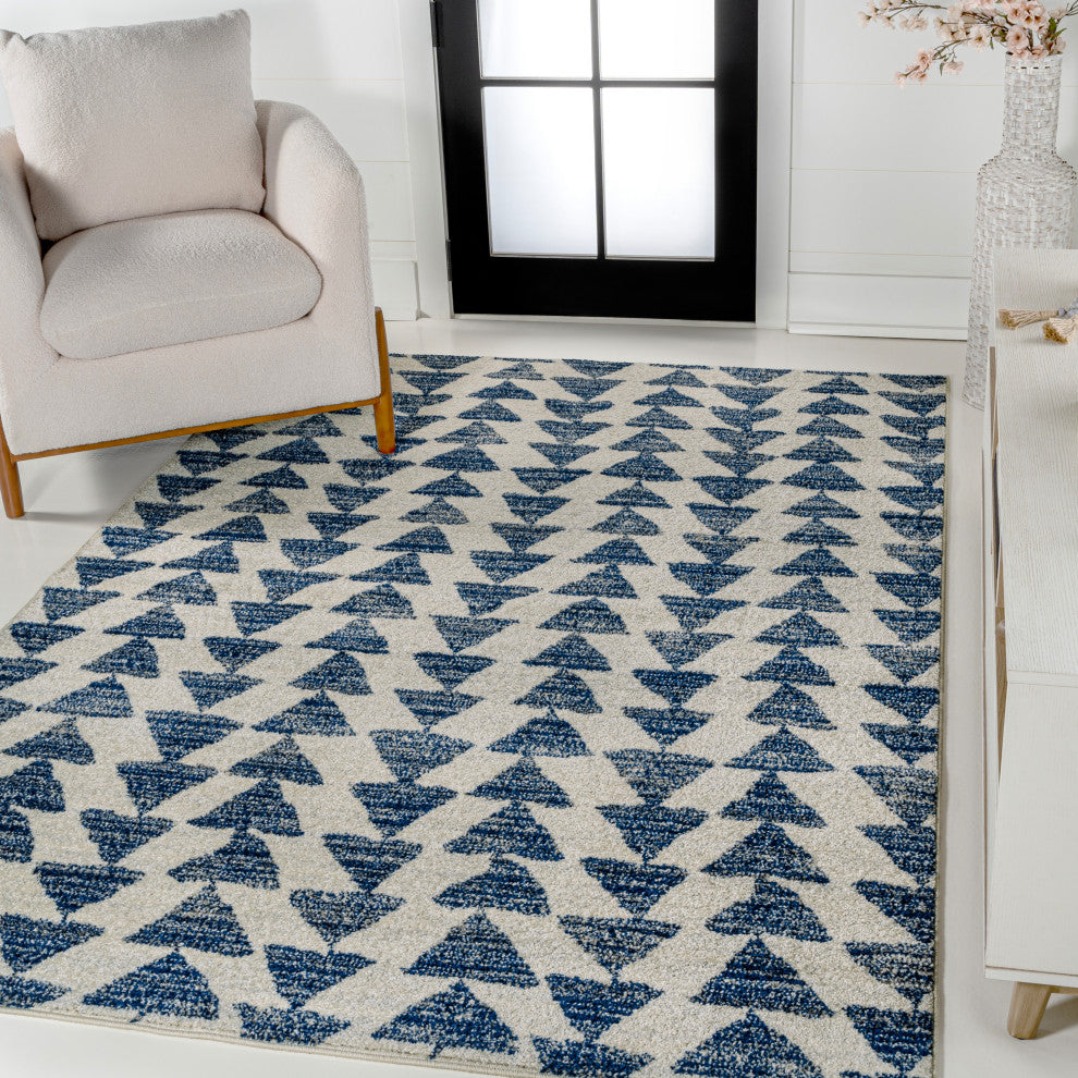 Aisha Moroccan Triangle Geometric  Cream/Navy 4 ft. x 6 ft. Area Rug