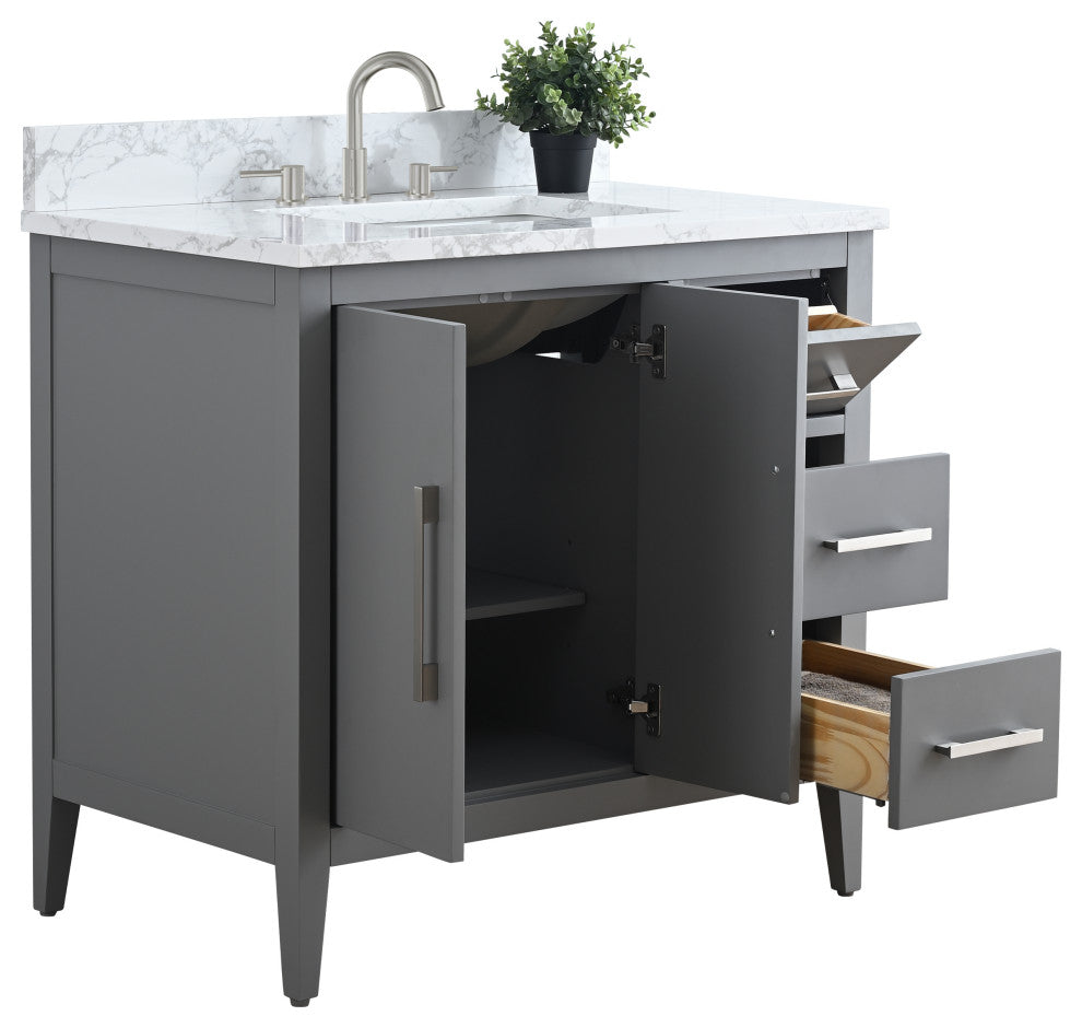 Vanity Art Bathroom Vanity With Sink, Cashmere Gray, 36", Single Sink, Brushed Nickel