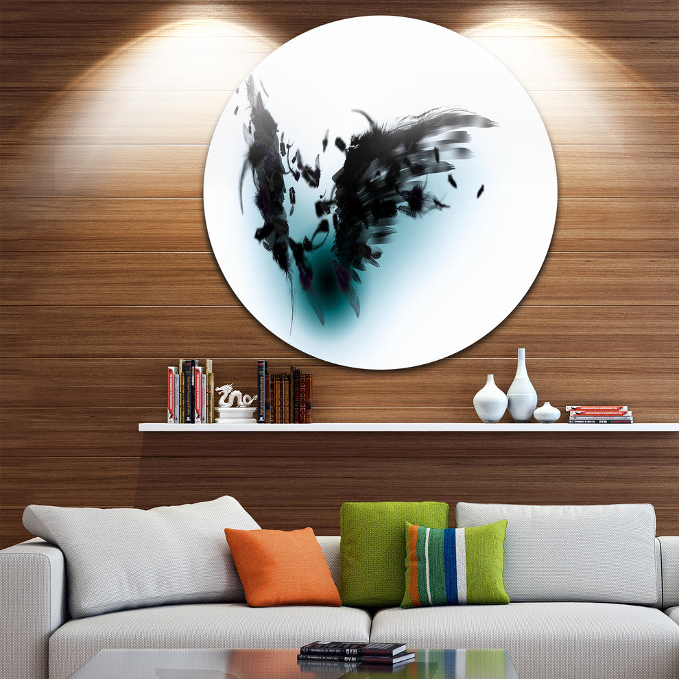 Black Wings, Abstract Digital Art Round Metal Wall Art, 38"