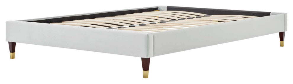 Platform Bed Frame, Full Size, Velvet, Light Gray, Modern Contemporary