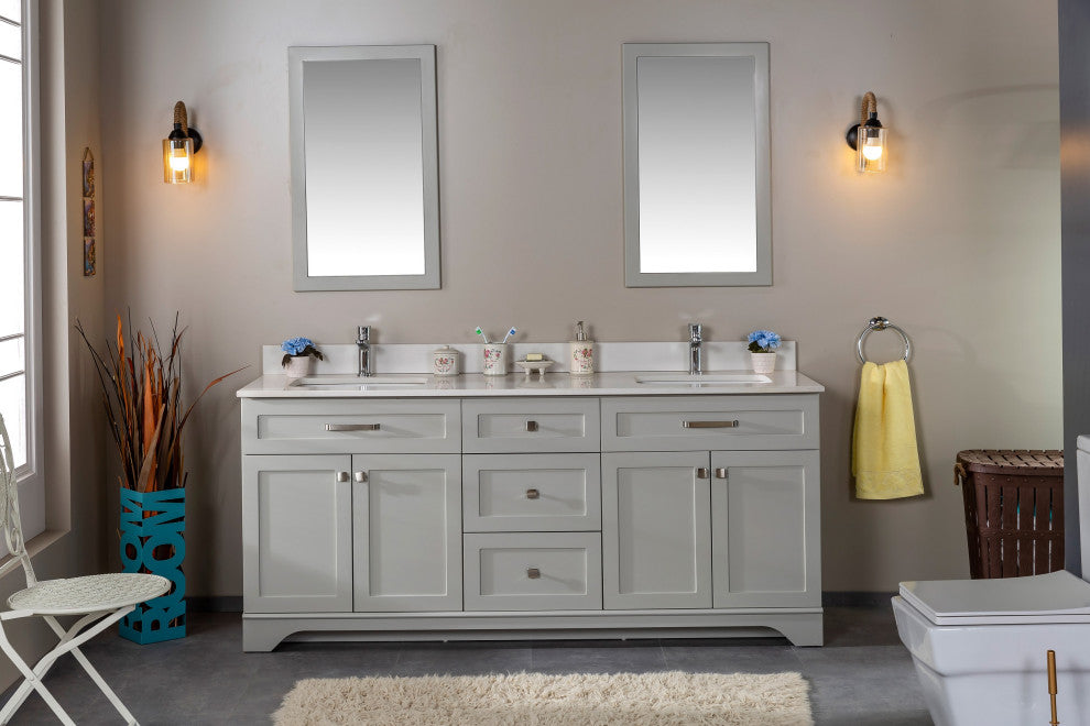 Livia Collection 72" Bathroom Vanity With Sink, Mirror, Countertop, Gray