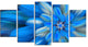 Exotic Dance of Blue Flower Petals, Floral Canvas Art Print, 60"x32", 5 Panels