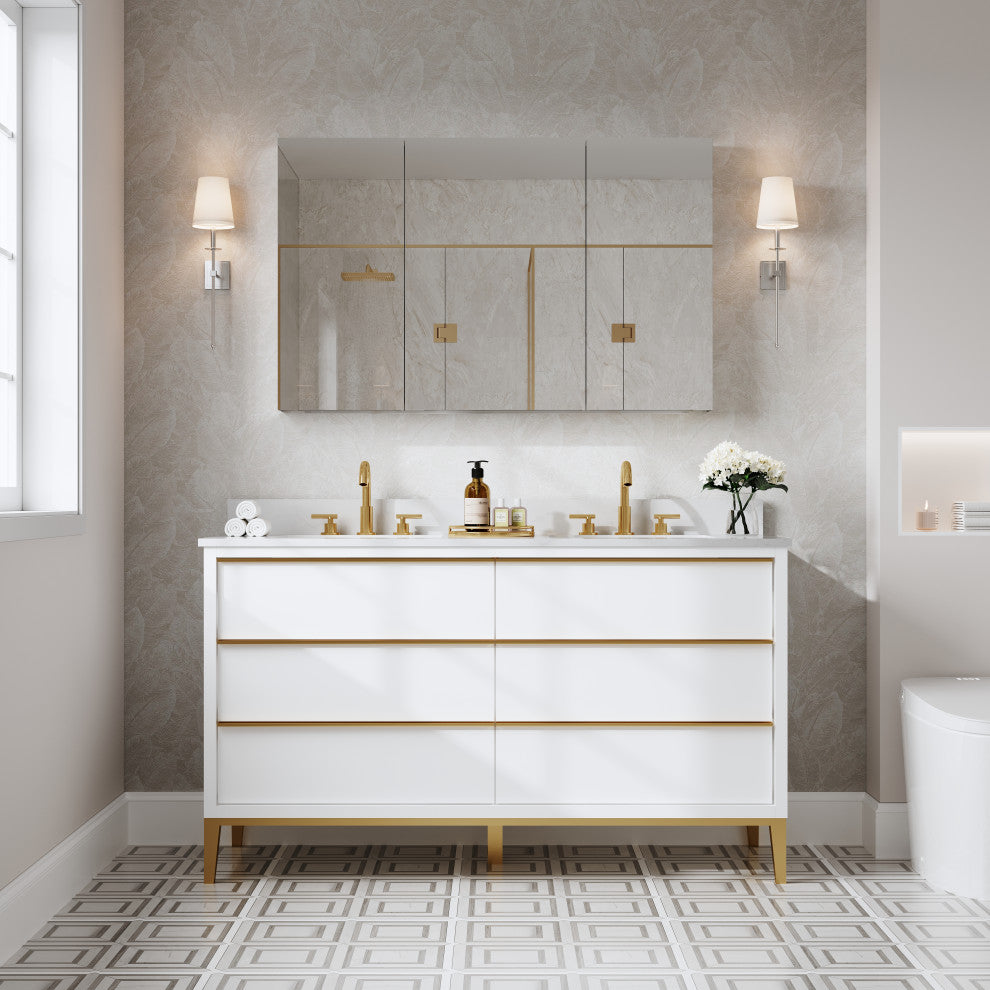 Recessed/Surface Mount Bathroom Medicine Cabinet, Soft-Close Blum Hinges, 48"x30", Triple Swing