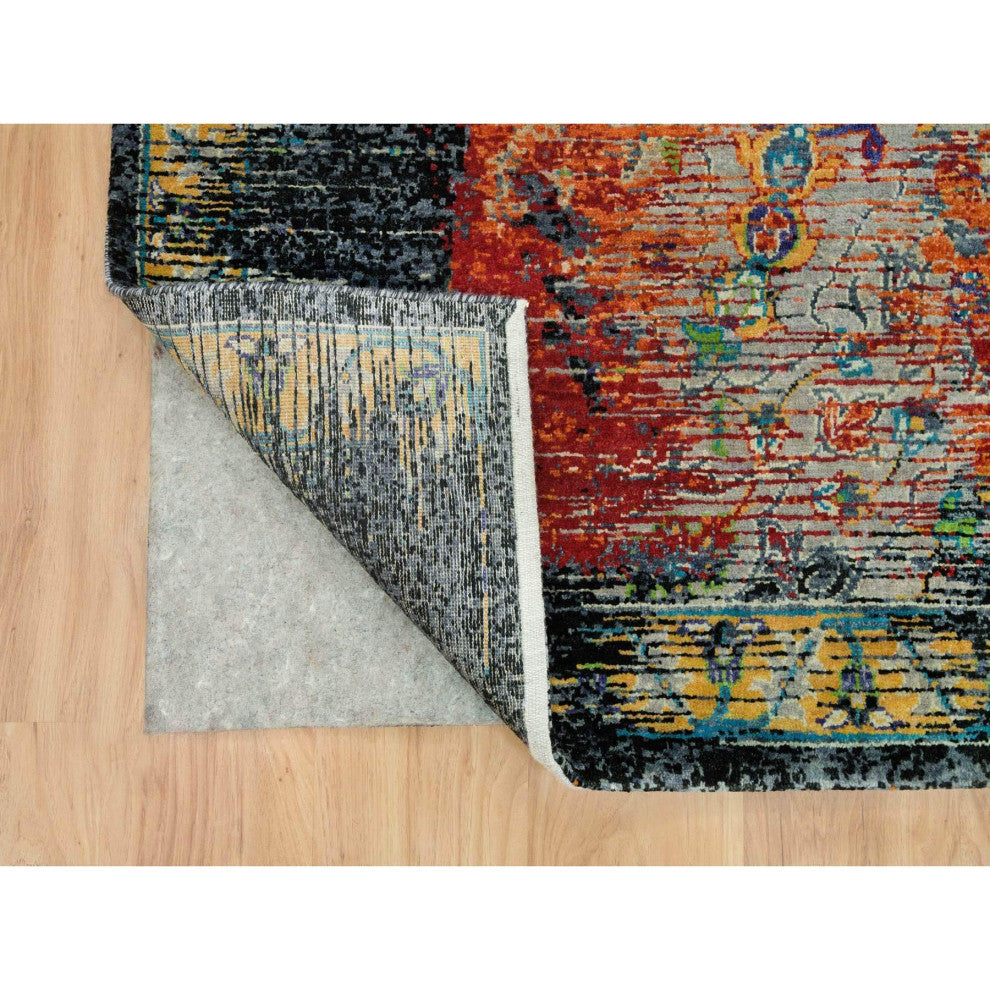 Orange Wool Hand Knotted Ancient Ottoman Erased Design Square Rug 10'2"x10'2"