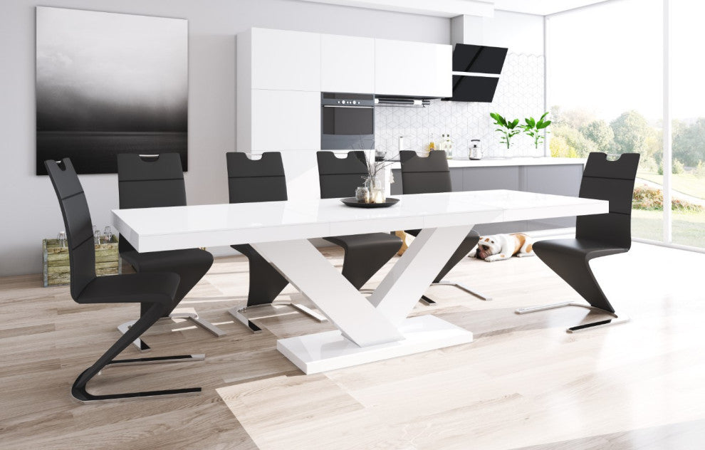 NICTORIA Dining Table with Extension, White