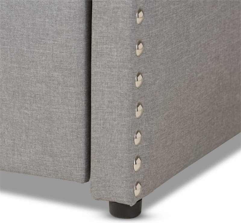 Lanny Linen Nail Heads Arched Back Sofa Twin Daybed With Trundle Bed, Gray