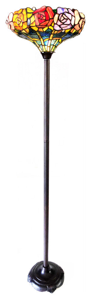 AZALEA Tiffany-Style Floral Stained Glass Torchiere Floor Lamp, 67"