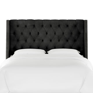 Williams California King Nail Button Tufted Wingback, Velvet Black