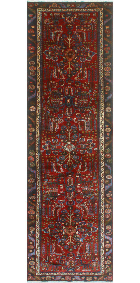 Fine Vintage Distressed Lulu Red/Charcoal Runner, 3'3 x 11'9