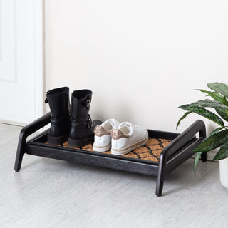 Single-Tier Black Stand With 2-Pair Rubber Boot Tray Shangri-La