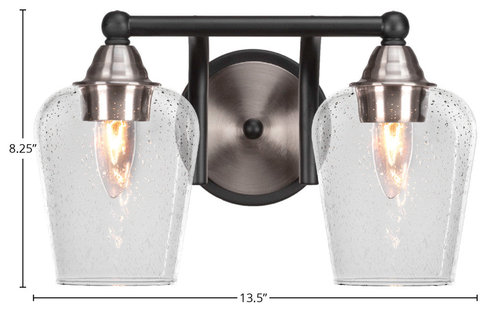 Paramount 2-Light Bath Bar, Matte Black & Brushed Nickel, 5" Clear Bubble Glass