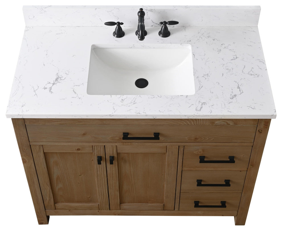 Jasper 42" Bathroom Vanity, Textured Natural, Ariston White Engineered Stone