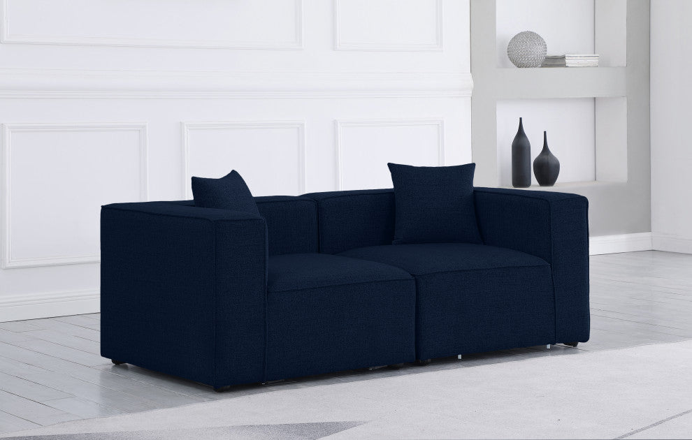 Cube Upholstered Modular Sofa, Navy, 2-Piece: 2 Corner Chair, Linen Texured Fabric