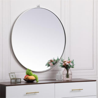 Elegant Decor Eternity 39" Round Mid Century Metal Frame Hooked Mirror in Silver