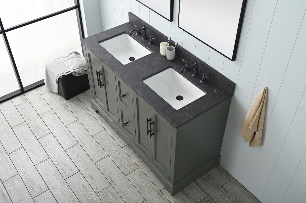 Vanity Art Bathroom Vanity With Sink & Top, Vintage Green, 54" (Double Sink), Black Stone