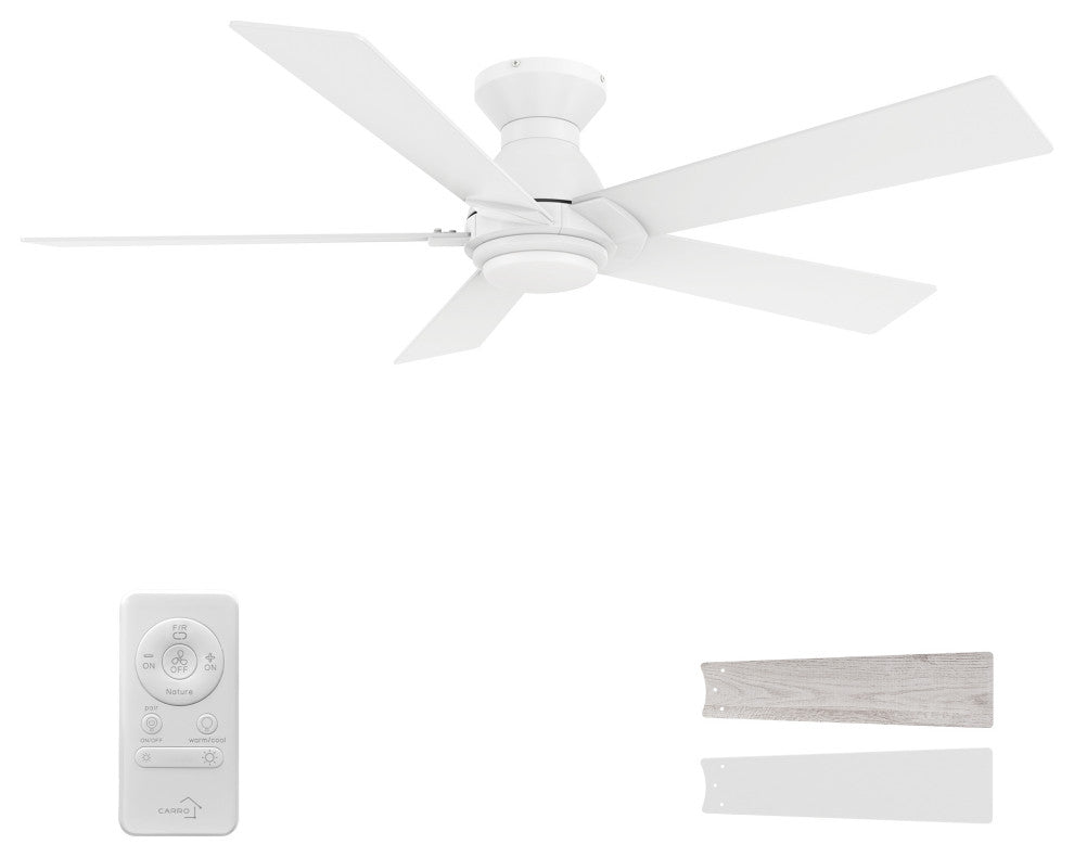 CARRO 52" Indoor Ceiling Fan With Remote and Light Kit for Living Room, White