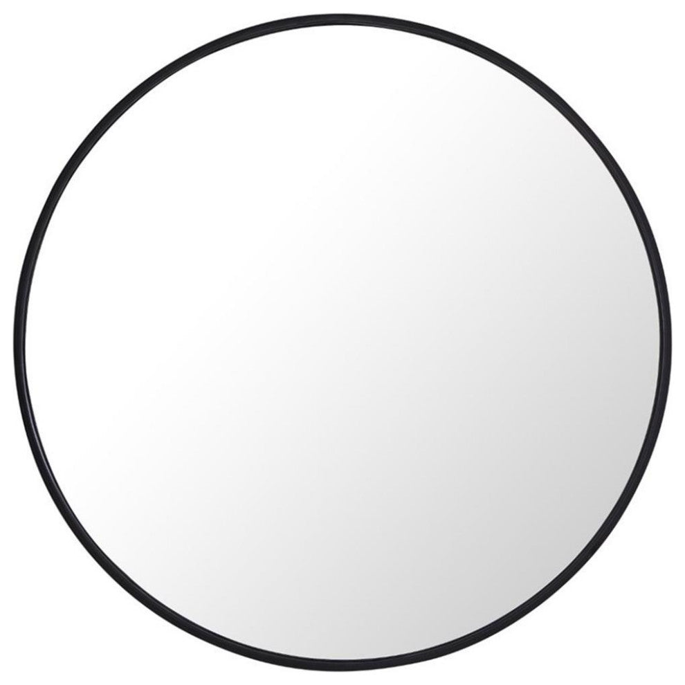 Pemberly Row 28" Round Contemporary Metal Frame Mirror in Black