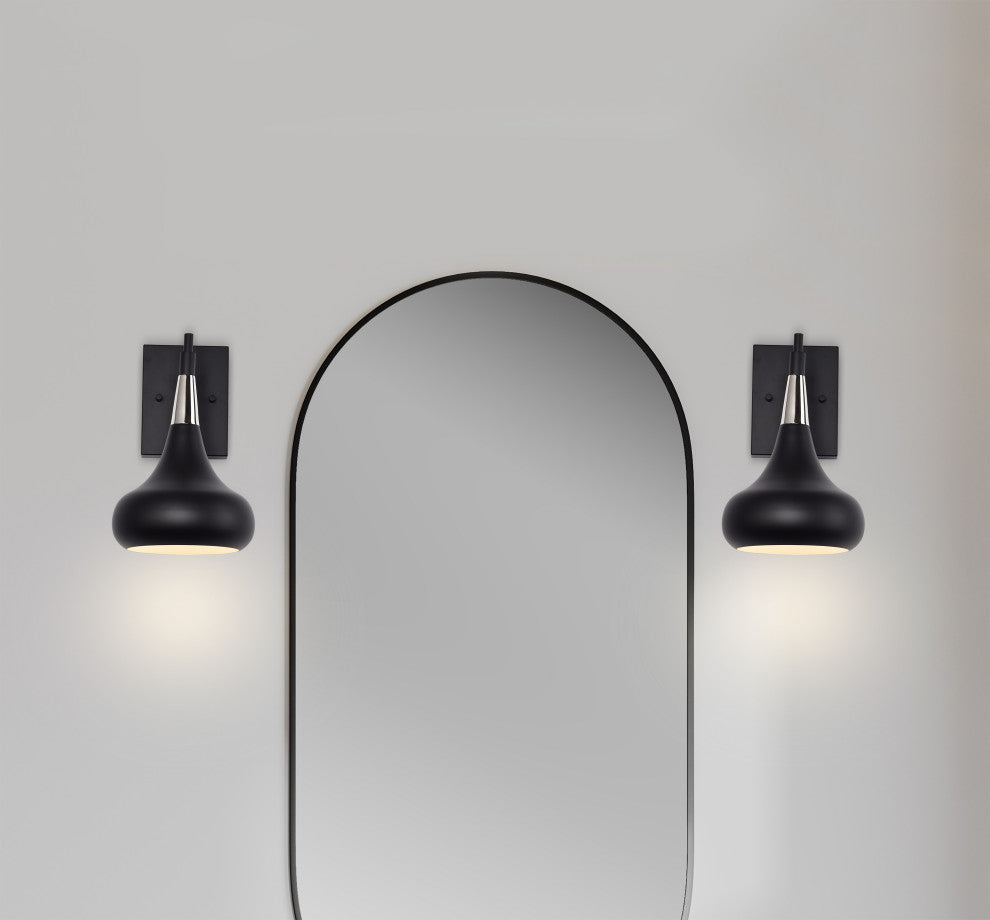 Phoenix 1-Light Wall Sconce, Matte Black With Polished Nickel